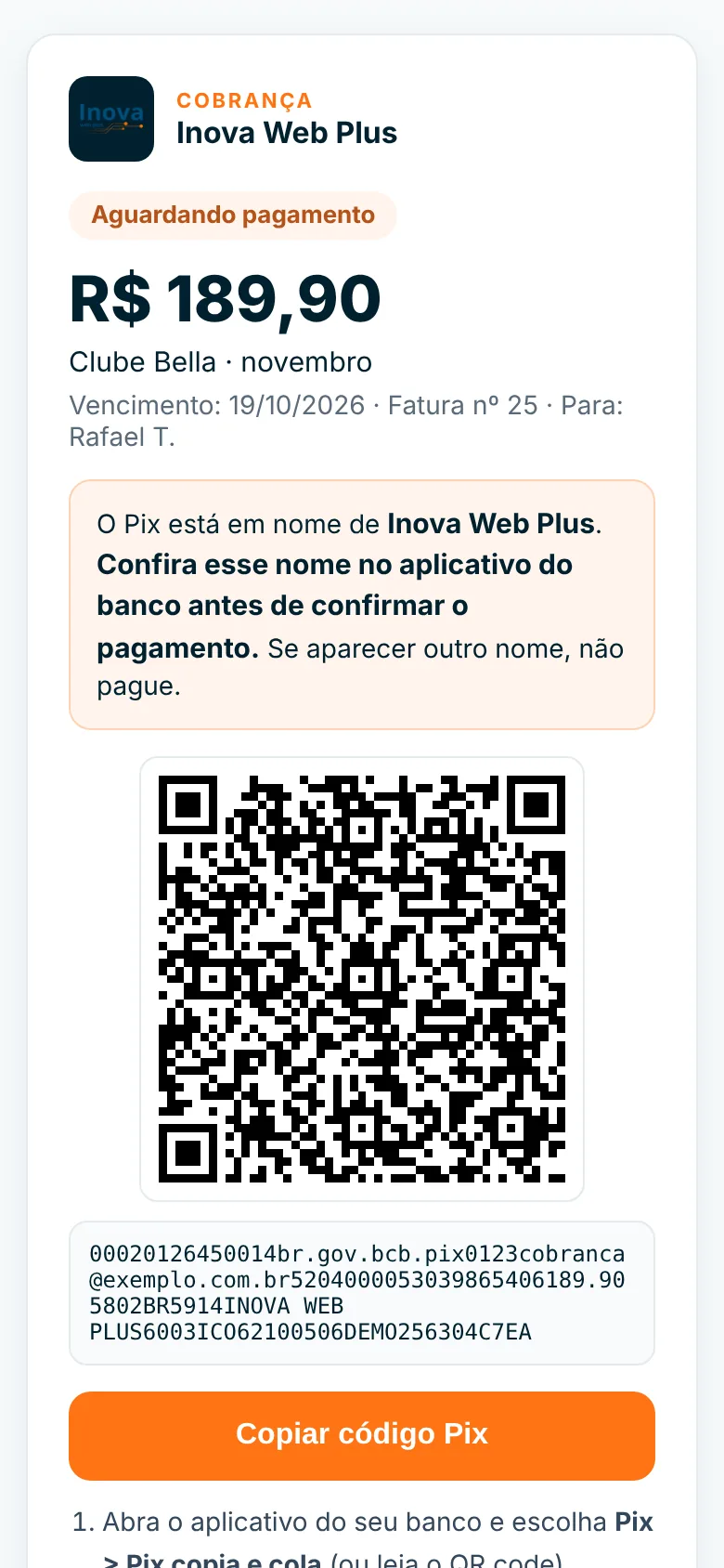 Página de pagamento que o cliente recebe